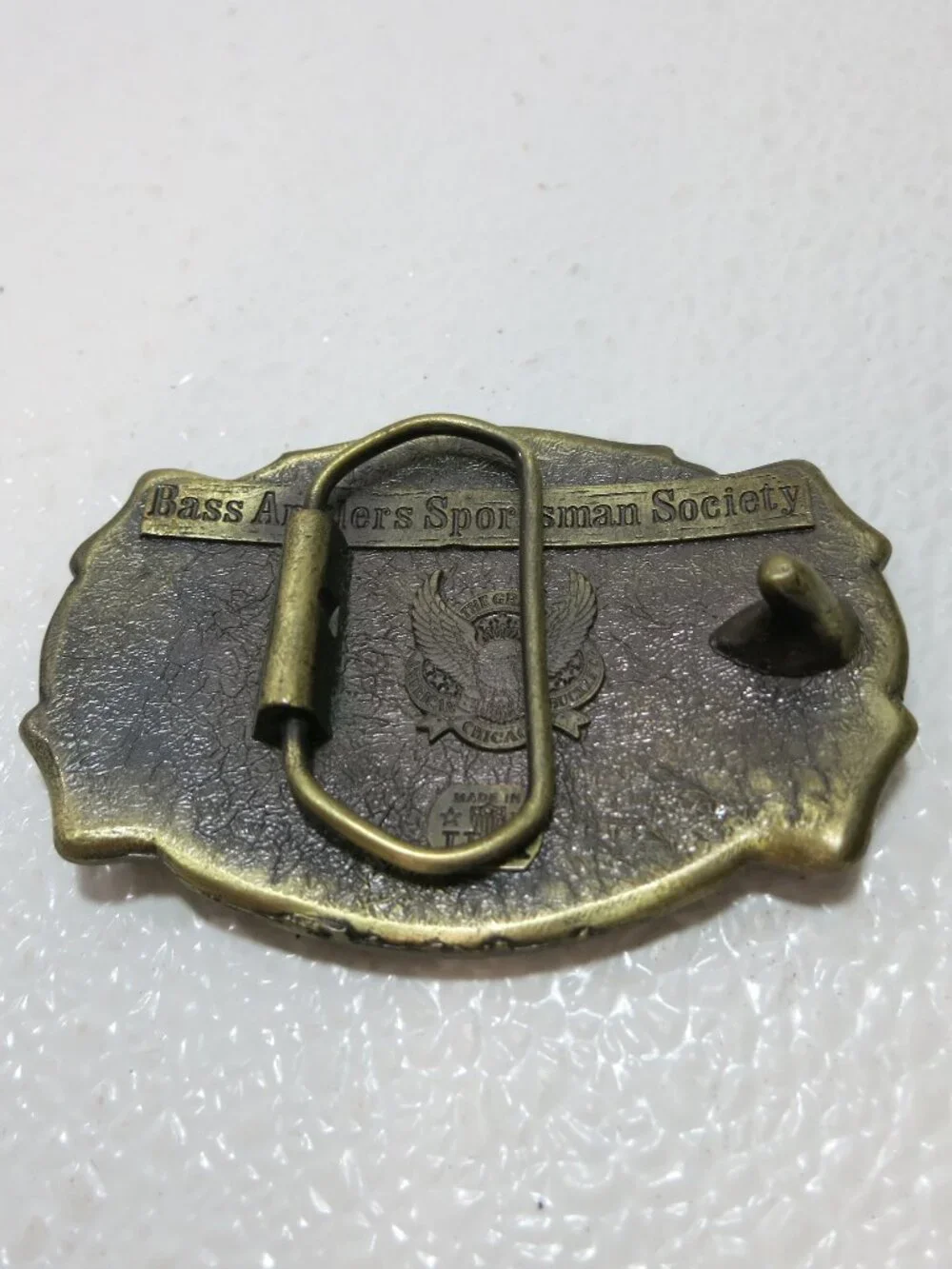 Bass Anglers Sportsman Society Fishing Belt Buckle Brass Chicago Belt Co. USA